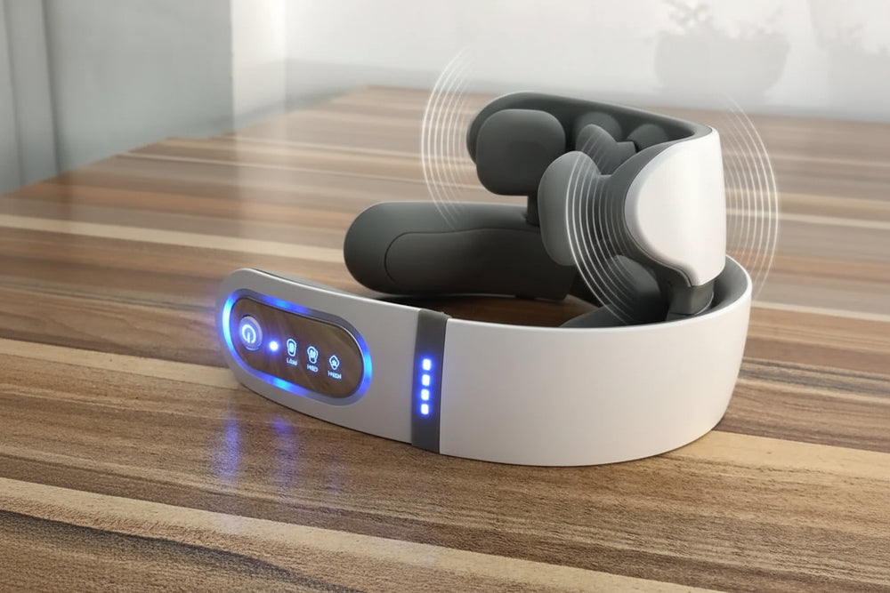 White and black electronic device on a wooden surface